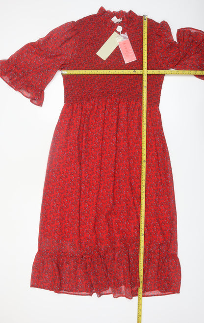 Finery Women Red Floral Midi Fit & Flare Dress Size 16