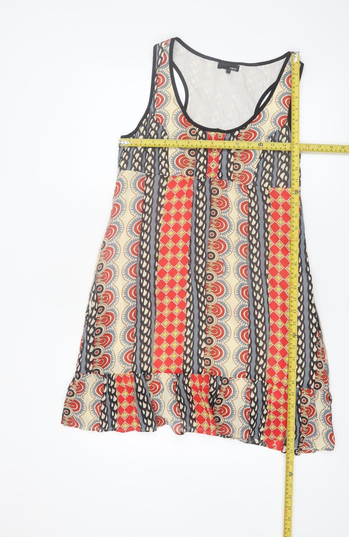 Next Womens Multicoloured Geometric Sleeveless Ruffle Shift Dress Size 12