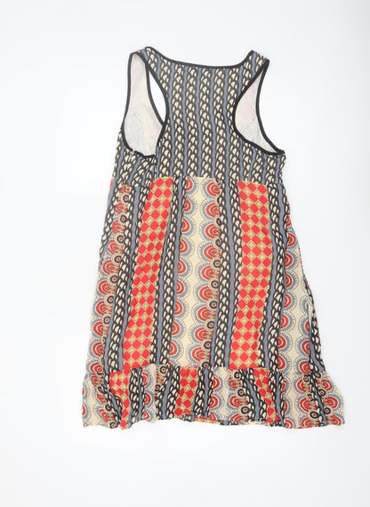 Next Womens Multicoloured Geometric Sleeveless Ruffle Shift Dress Size 12