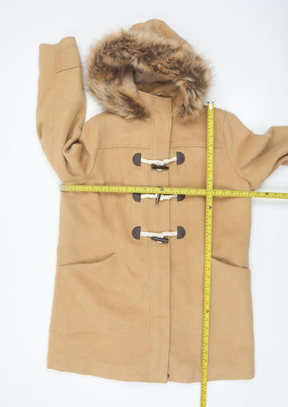 Tu Women’s Beige Faux Fur Hooded Duffle Coat Size 16