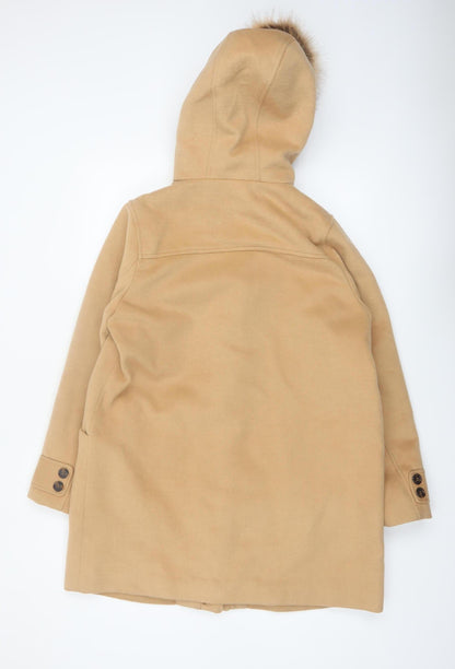 Tu Women’s Beige Faux Fur Hooded Duffle Coat Size 16