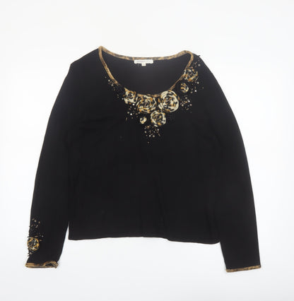 Philippe Carat Women's Black 2XL Beaded Floral Pullover Jumper