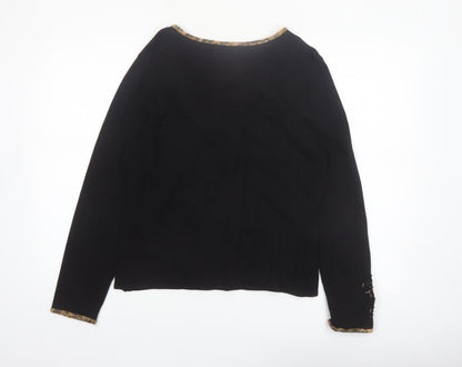 Philippe Carat Women's Black 2XL Beaded Floral Pullover Jumper