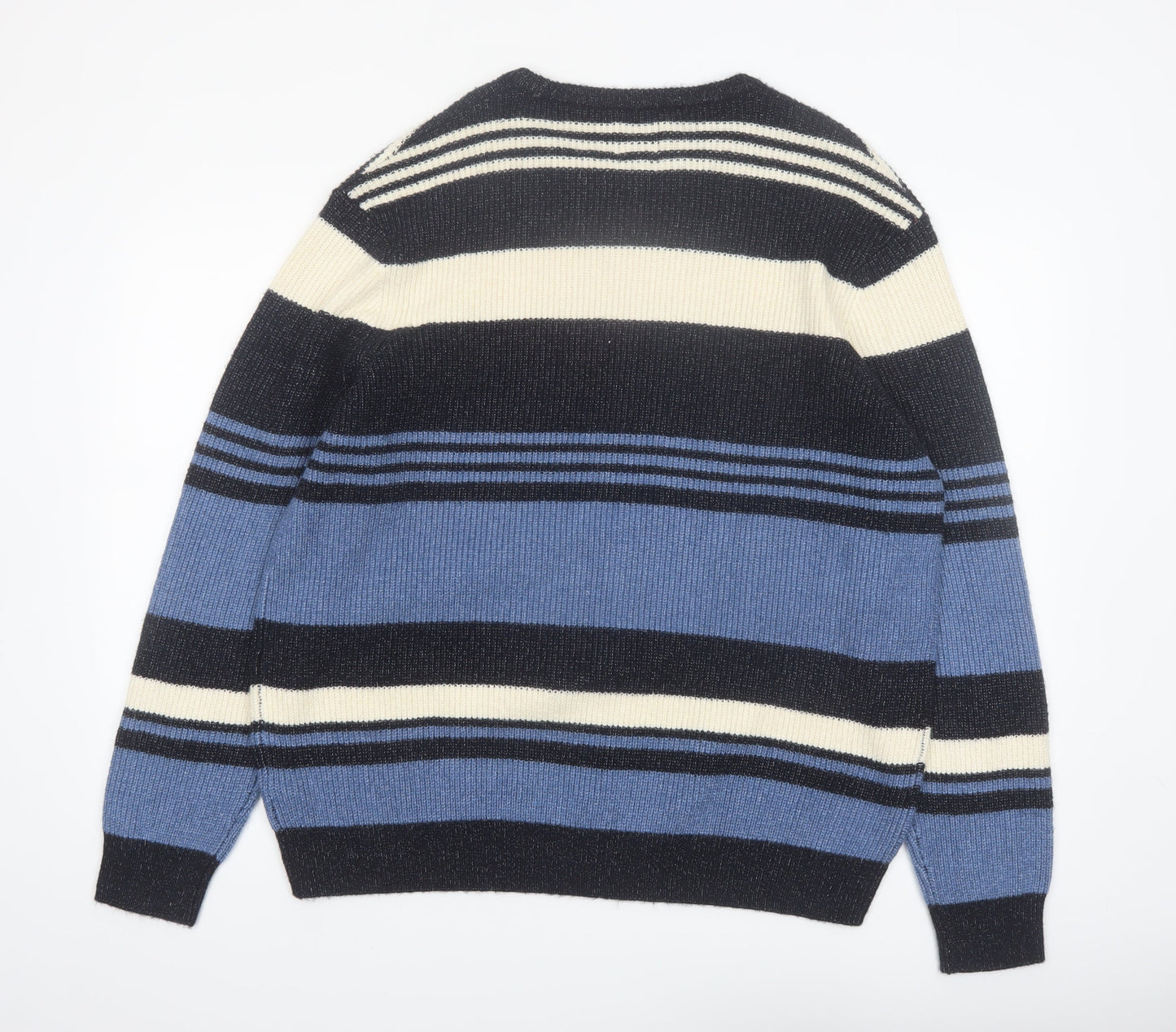 Marks and Spencer Men's Blue Striped 2XL Crew Neck Pullover Jumper