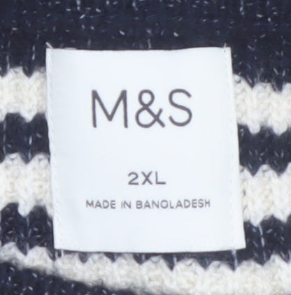 Marks and Spencer Men's Blue Striped 2XL Crew Neck Pullover Jumper