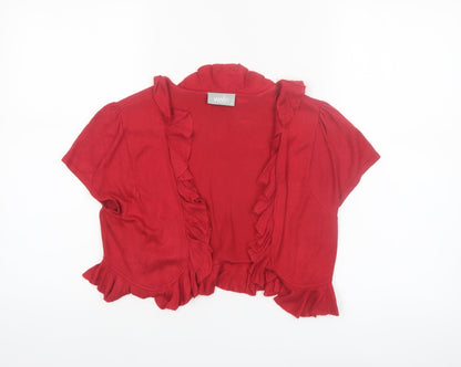 Wallis Women Red Ruffle Short Sleeve Knit Cardigan Size M