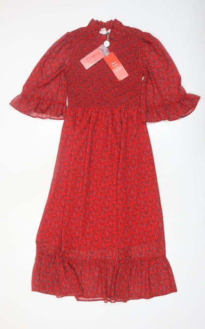 Finery Women’s Red Floral Midi A-Line Dress Size 8