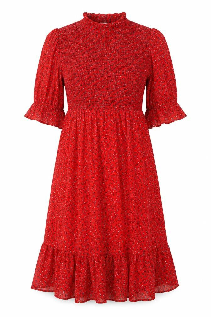 Finery Women’s Red Floral Midi A-Line Dress Size 8