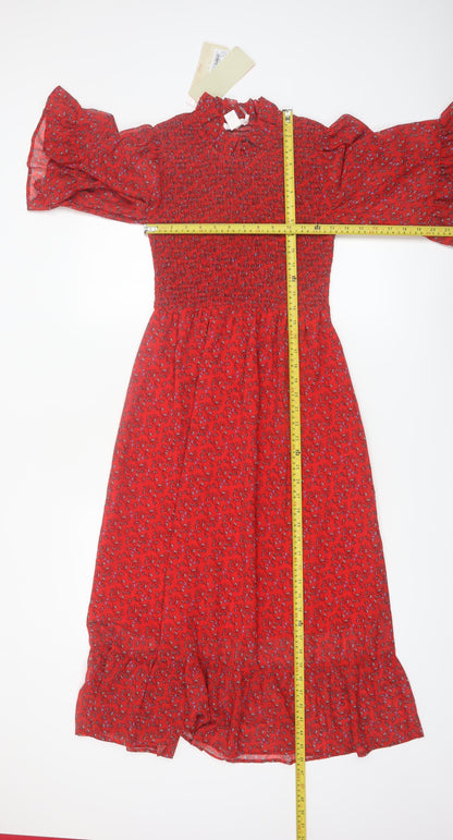 Finery Women’s Red Floral Midi A-Line Dress Size 8
