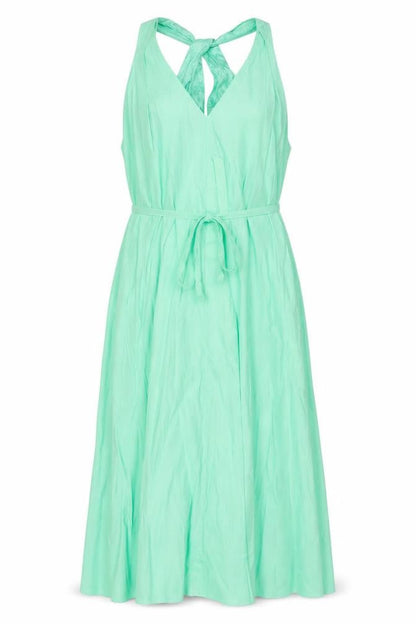 Marks & Spencer Autograph Green Linen Blend Halter Fit & Flare Plus Size 24 Dress