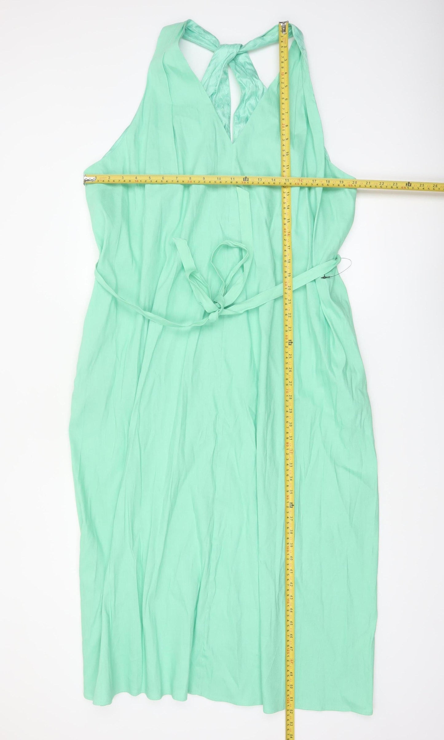 Marks and Spencer Autograph Green Linen Blend Halter Fit & Flare Plus Size 24 Dress