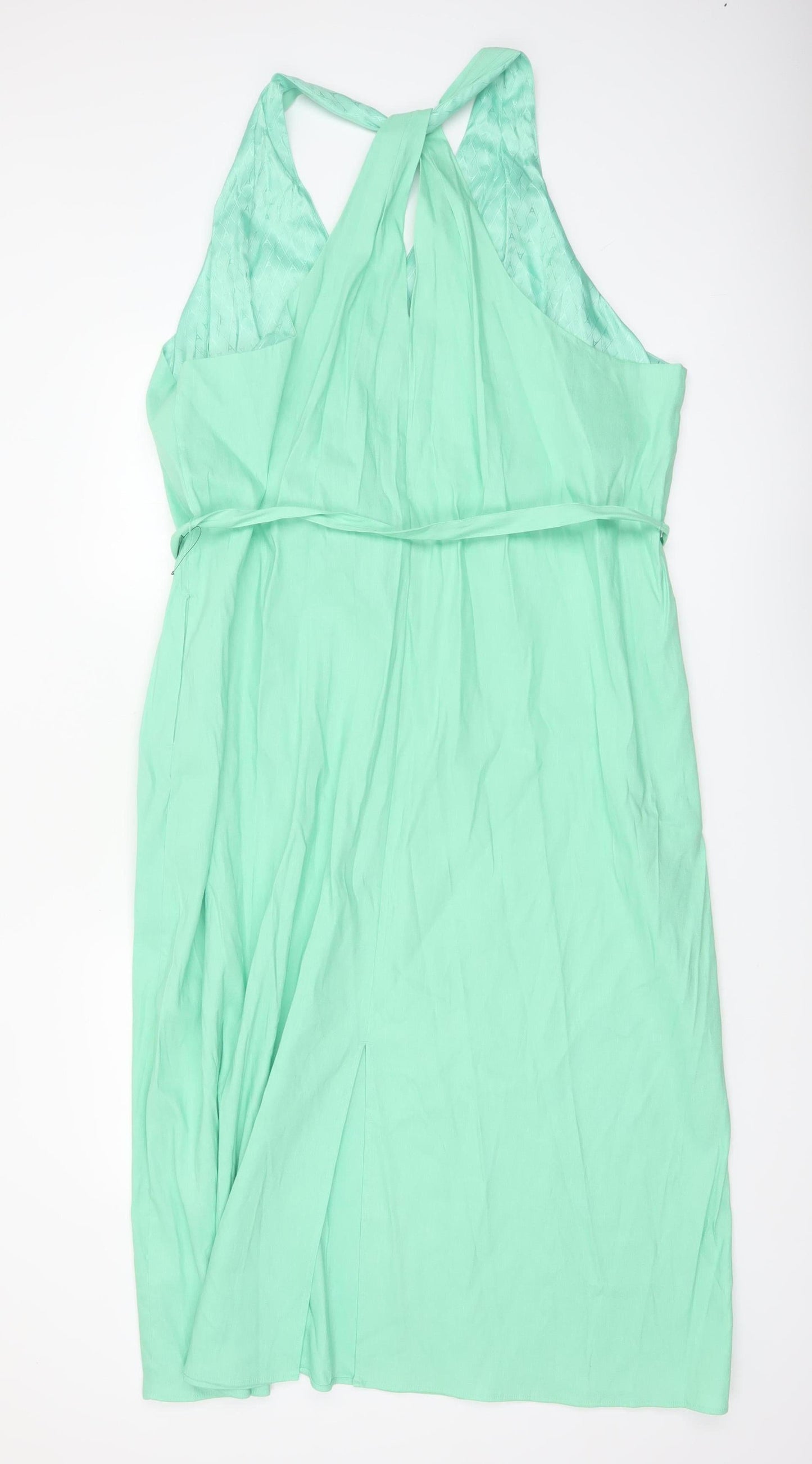 Marks and Spencer Autograph Green Linen Blend Halter Fit & Flare Plus Size 24 Dress