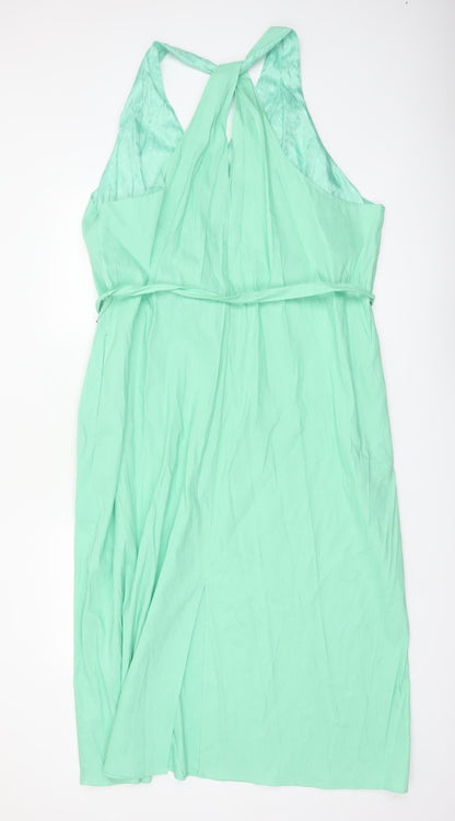 Marks and Spencer Autograph Green Linen Blend Halter Fit & Flare Plus Size 24 Dress