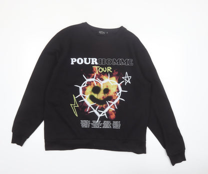 boohooMAN Men's Black Graphic Print Pullover Sweatshirt Size S