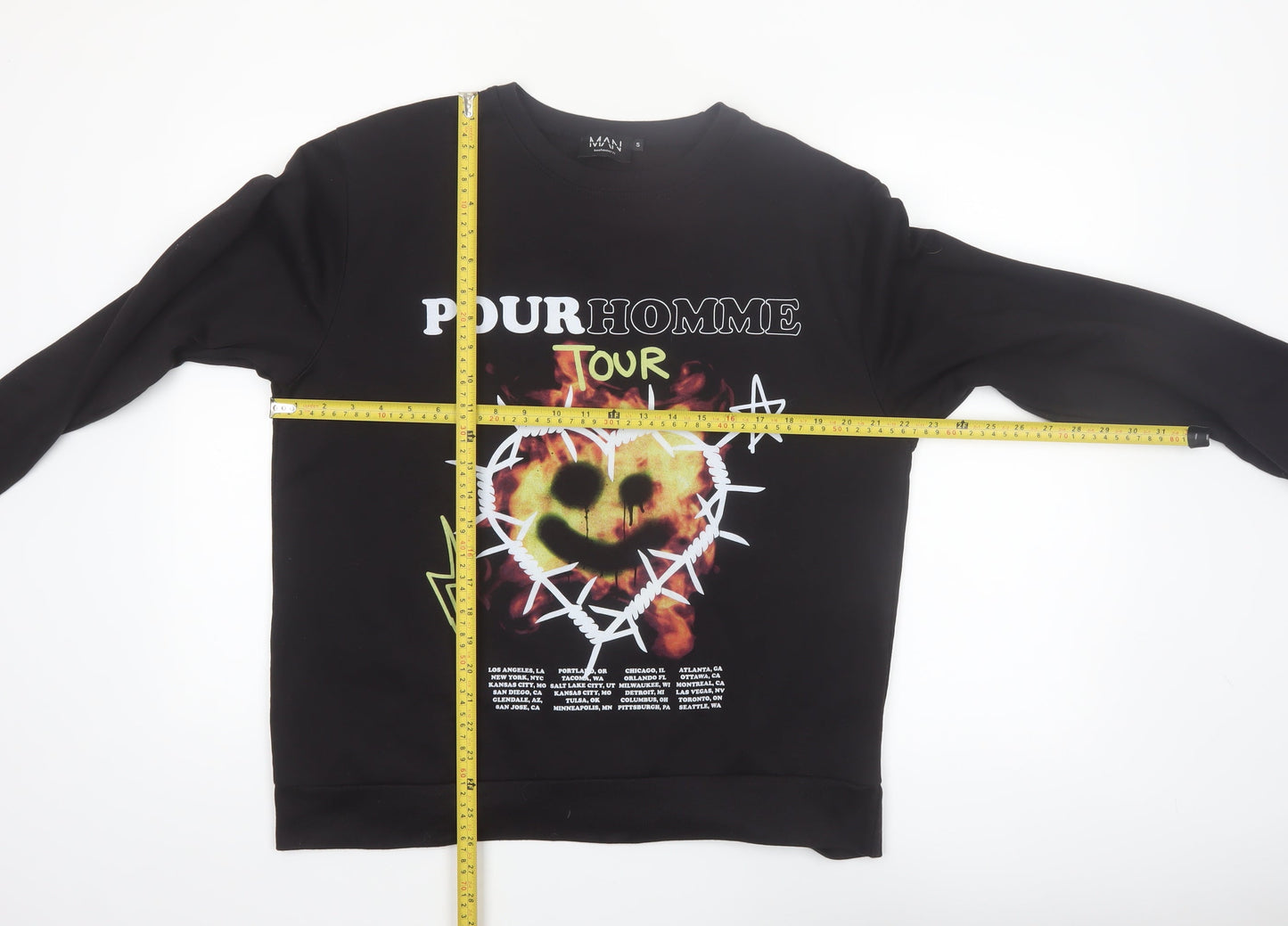 boohooMAN Men's Black Graphic Print Pullover Sweatshirt Size S
