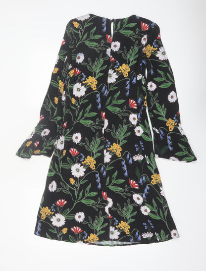 Finery Women Black Floral Viscose Shift Dress UK 10