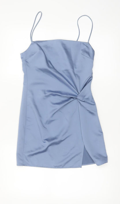 Topshop Women’s Blue Satin Ruched Slip Dress UK 4