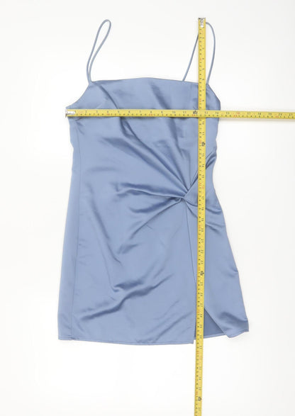 Topshop Women’s Blue Satin Ruched Slip Dress UK 4