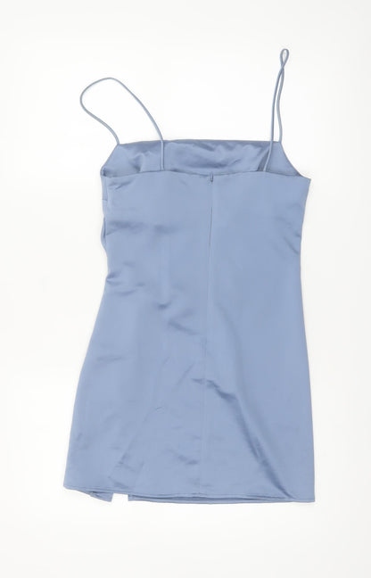 Topshop Women’s Blue Satin Ruched Slip Dress UK 4