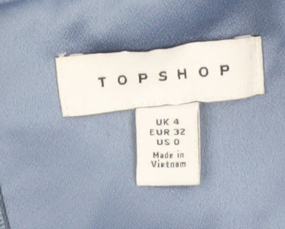 Topshop Women’s Blue Satin Ruched Slip Dress UK 4