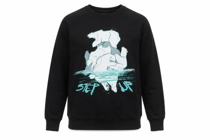 Step Up Mens Black Graphic Polar Bear Sweatshirt M - Organic Cotton Pullover