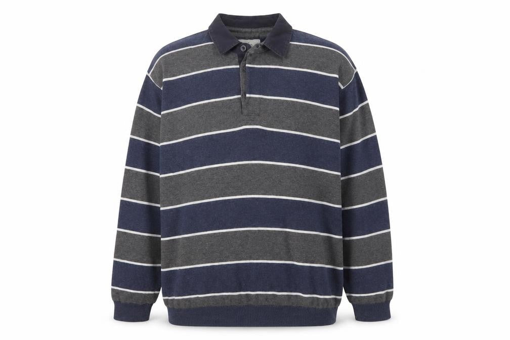 Atlantic Bay Men's Blue Striped Collared Henley Jumper 2XL