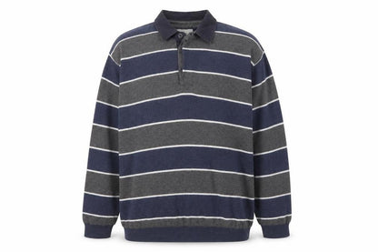 Atlantic Bay Men's Blue Striped Collared Henley Jumper 2XL