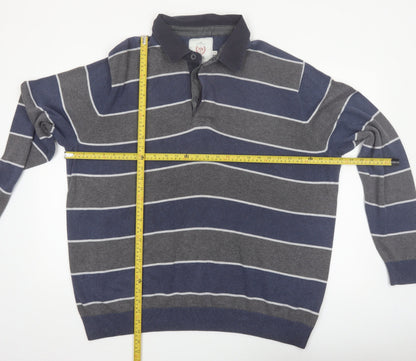 Atlantic Bay Men's Blue Striped Collared Henley Jumper 2XL