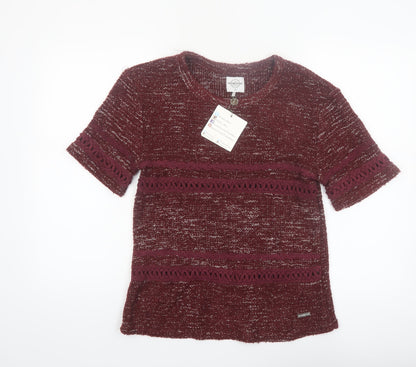Tailor & Elbaz Women's Red Knit Short Sleeve Pullover Jumper XS