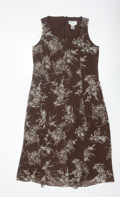 Studio I Women Brown Floral Sleeveless A-Line Dress Size 12
