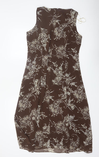 Studio I Women Brown Floral Sleeveless A-Line Dress Size 12
