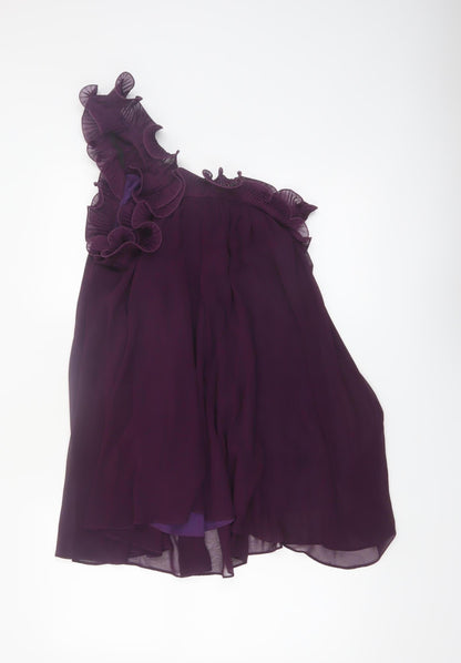 Miso Women Purple Size 12 One Shoulder Ruffle Chiffon Dress