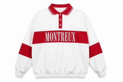 H&M Men’s White Red Montreux Graphic Collared Henley Sweatshirt M