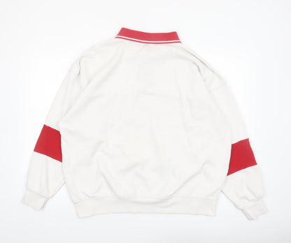 H&M Men’s White Red Montreux Graphic Collared Henley Sweatshirt M