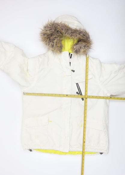 Fat Face Women White Faux Fur Hooded Ski Jacket Size 18 Waterproof Warm