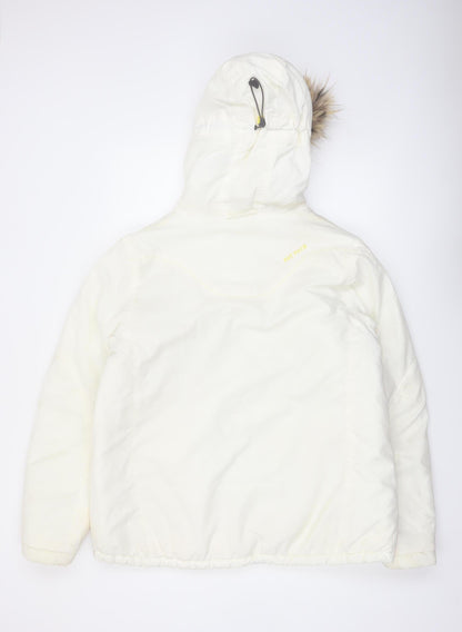 Fat Face Women White Faux Fur Hooded Ski Jacket Size 18 Waterproof Warm