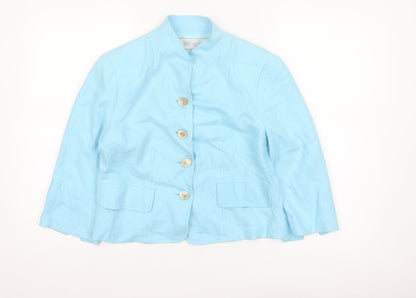 Worth Women Blue Linen Suit Jacket Size 2 Classic Tailored Blazer