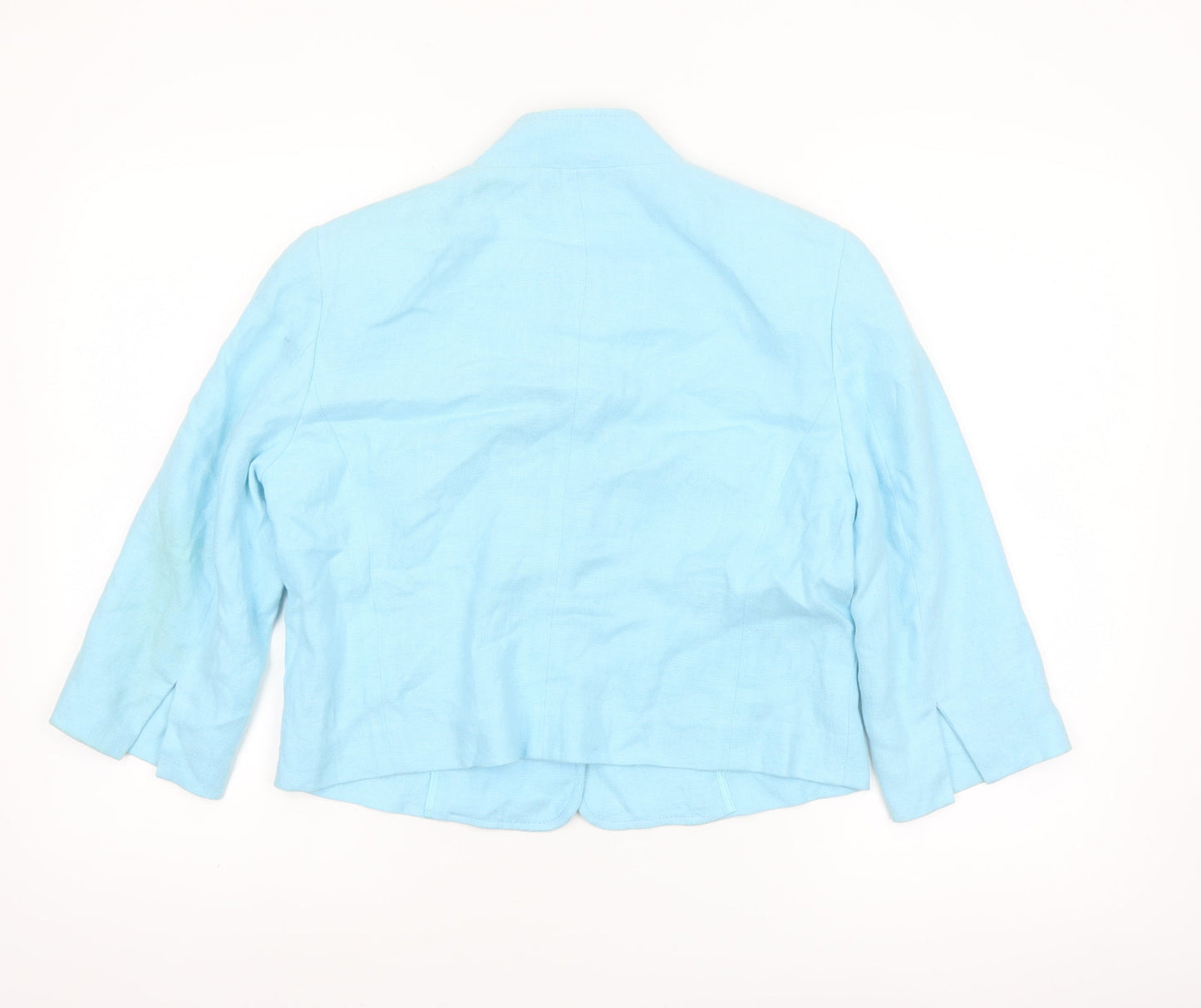 Worth Women Blue Linen Suit Jacket Size 2 Classic Tailored Blazer