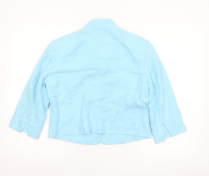 Worth Women Blue Linen Suit Jacket Size 2 Classic Tailored Blazer