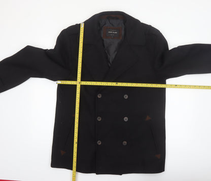 River Island Men's Black Wool Pea Coat L Classic Winter Jacket
