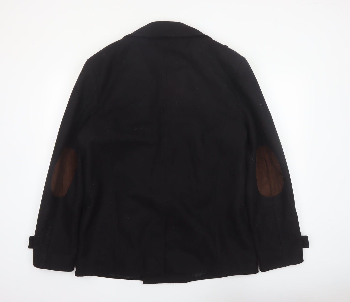 River Island Men's Black Wool Pea Coat L Classic Winter Jacket
