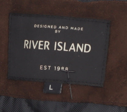 River Island Men's Black Wool Pea Coat L Classic Winter Jacket