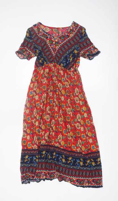 SHEIN Women's Multicoloured Floral Bohemian Midi Dress Size 8