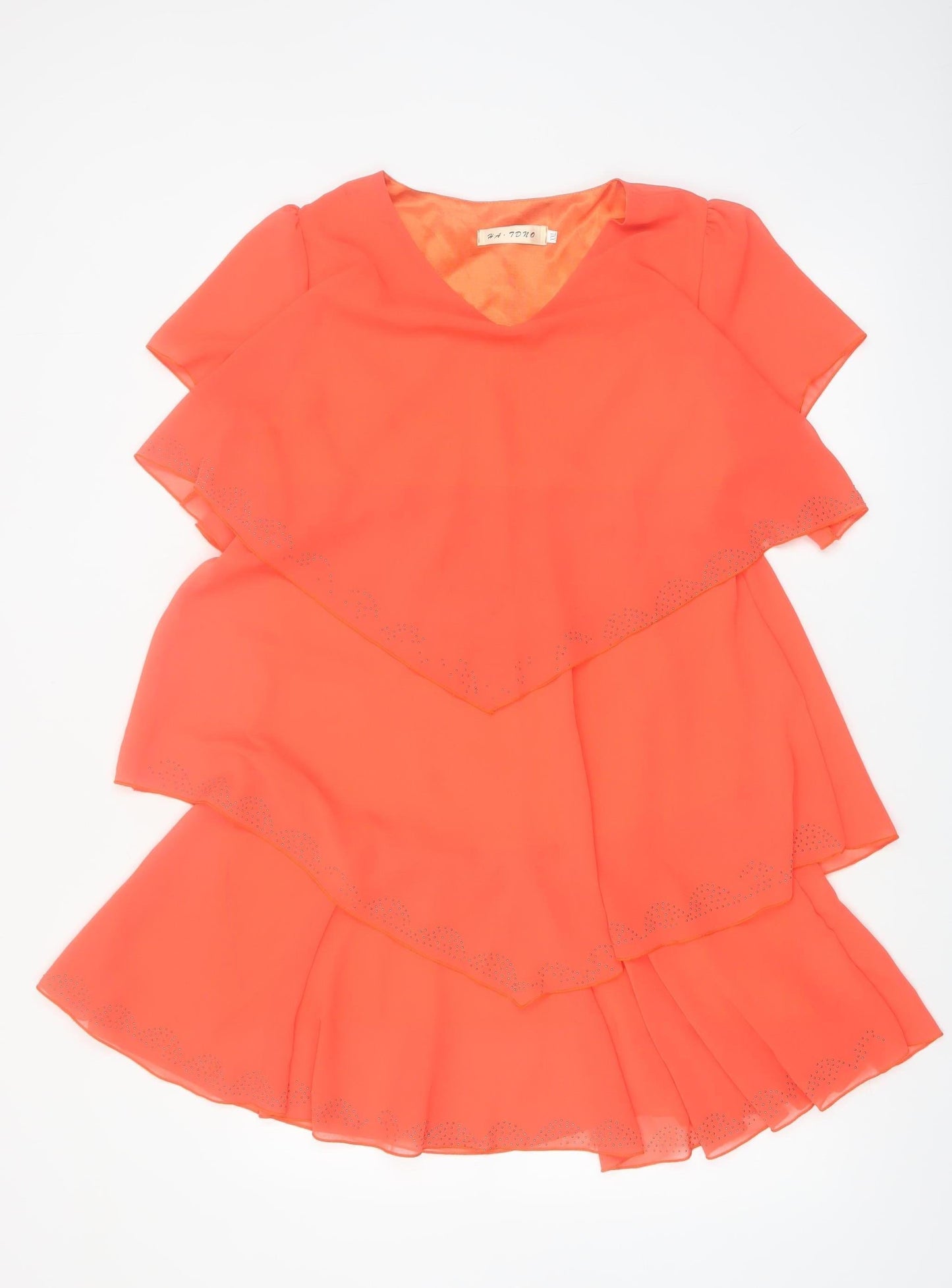 HA TONO Womens Orange Short Sleeve Layered Chiffon A-Line Dress XL