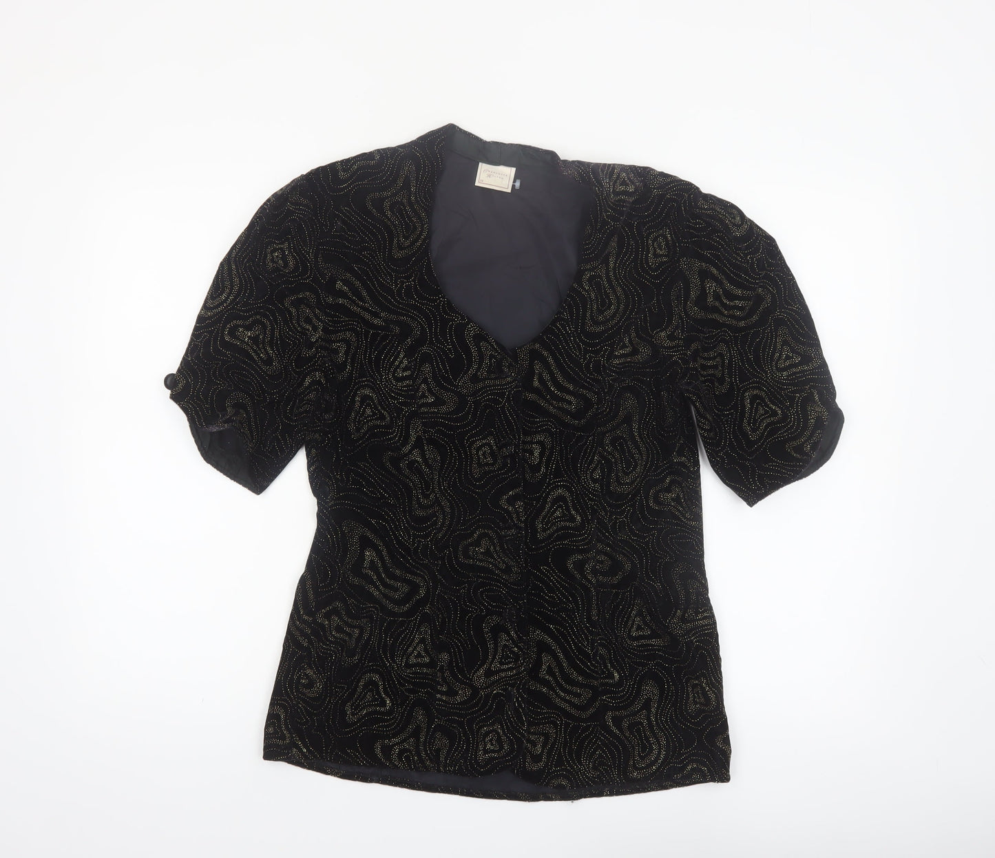 Charlotte Halton Women’s Black Beaded Velvet Blouse Size 12 Evening Classic