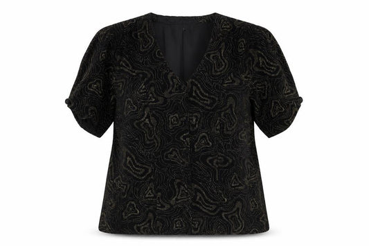 Charlotte Halton Women’s Black Beaded Velvet Blouse Size 12 Evening Classic