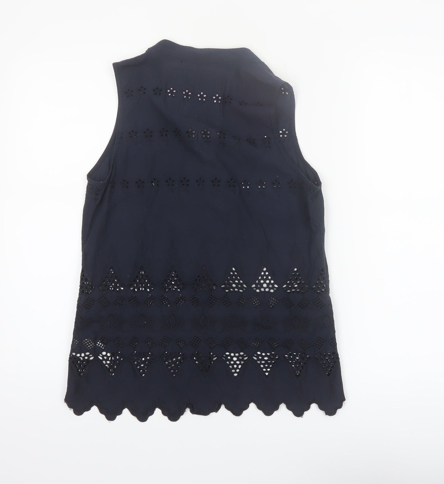 Superdry Women Blue Sleeveless Cotton Broderie Blouse XS