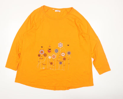 bpc bonprix collection Women Orange Floral Print XL 3/4 Sleeve Tshirt