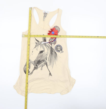 Denim Co Women’s Beige Horse Print Racerback Cotton Tank Top Size 8