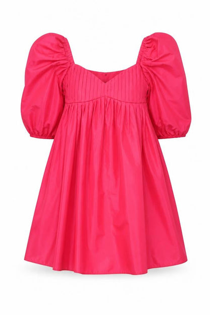 Zara Women Red A-Line Puff Sleeve Short Pleated Dress XS